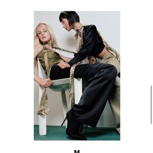 Zara NWT Black Satin Cargo Pants